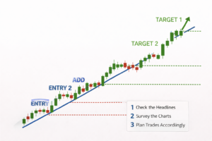 scaling in and out of trades example on a price chart